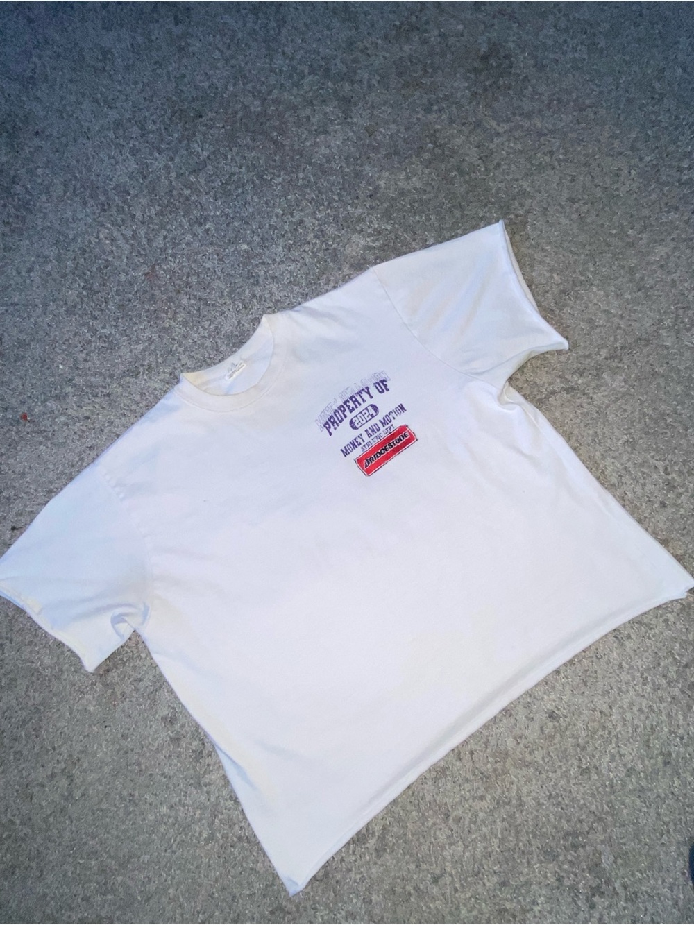 IMAN White Short Sleeve Graphic Tee with Red & Blue Logo
